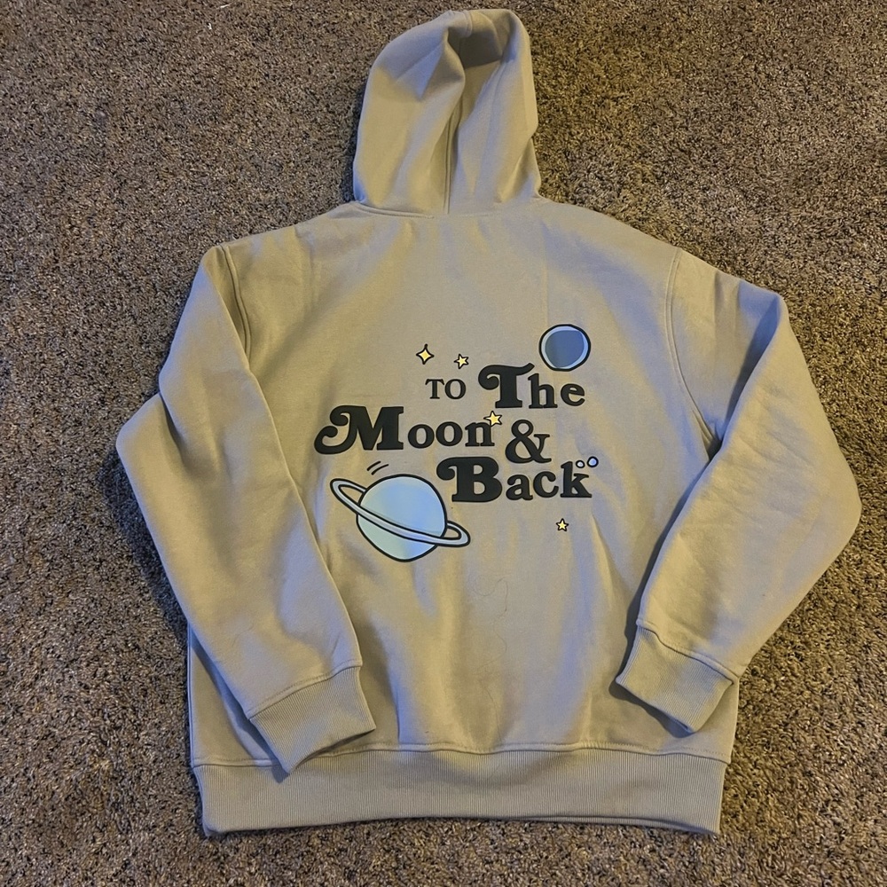 White Fox Boutique Stone Hoodie with Sun Graphic